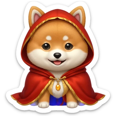baby shiba dog, in magic red cloak sticker