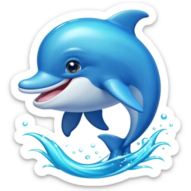 Cinematic Adorably Playful Dolphin Portrait Emoji, Bouncing joyfully through sparkling turquoise waves with a sleek, streamlined body of glossy blue skin, a wide, infectious smile, and bright, twinkling eyes that radiate pure delight, Simplified yet charmingly exuberant features, highly detailed, glowing with a radiant, bubbly aquatic glow, high shine, energetic and heartwarming, stylized with an air of whimsical ocean fun, soft glowing outline, capturing the essence of a super cute dolphin that seems ready to leap out of the screen spreading joy! sticker