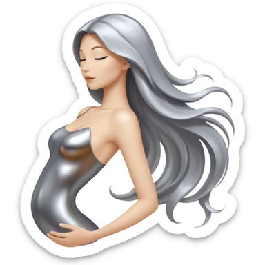 abstract sensual body silhouette, liquid silver chrome, smooth curves, long hair sticker