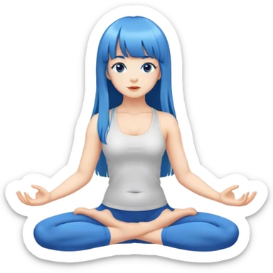 yoga girl long blue hair and bangs  sticker