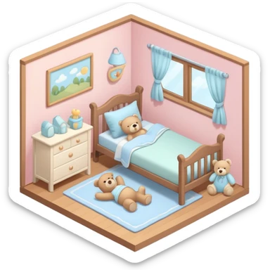 isometric baby room, Cozy baby room with crib and teddy bear sticker
