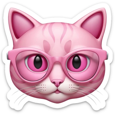 A 3D cartoon rose-pink cat-eye spectacle, glossy curved frame, soft reflections, isolated on plain background. only glasses. sticker