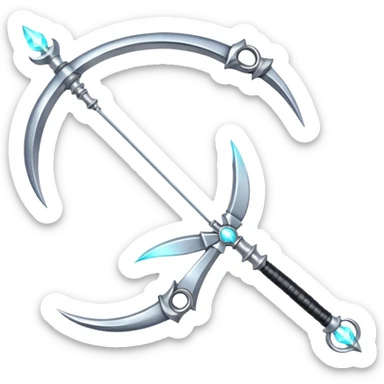 Elegant silver bow weapon with glowing string, crescent-moon motifs. sticker