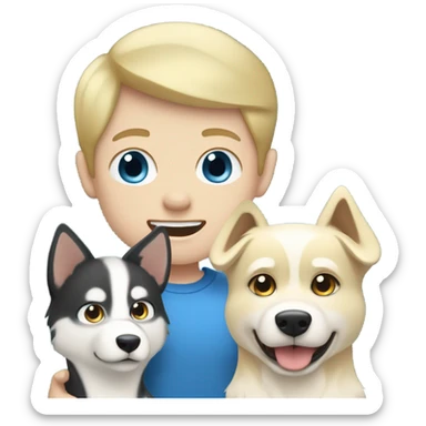 Black hair Pale skin boy, blond hair pale skin boy and a one golden Husky with blue eyes famille sticker