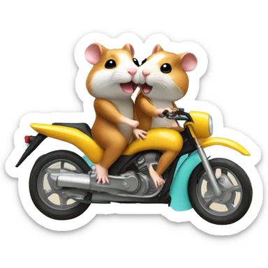 Two hamsters driving motorbike on the palm beach  sticker