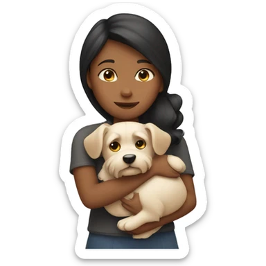 Girl hugging a Yorkshire dog sticker