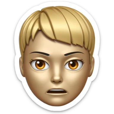 Robot emoji with a "Karen" haircut and angry facial expression sticker