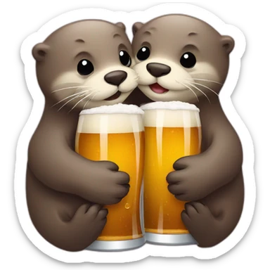 otters hugging making a heart drinkings many beers sticker