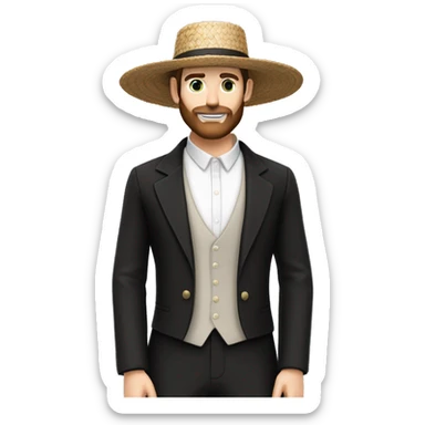 amish brown straw hat and small beard without mustache white skin black suit half body one photo  sticker