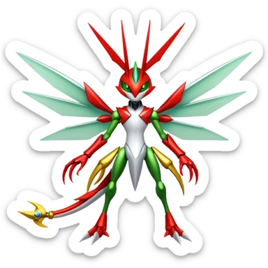 Cool Edgy Shiny Ethereal Legendary Kartana-Digimon-Scizor-hybrid full body sticker
