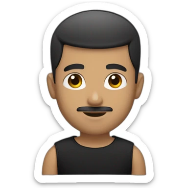 young guy with buzz cut, moustache and goatee, with muscles, in a black tshirt sticker