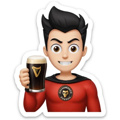 A freakazoid holding a guiness sticker
