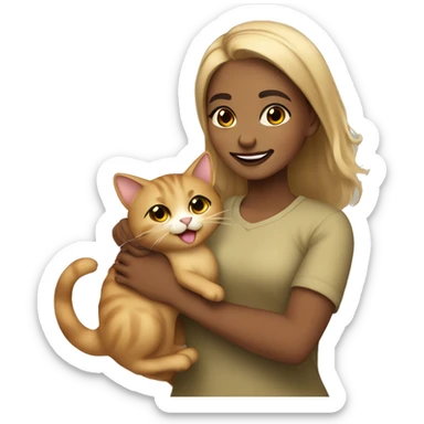 A brown girl from Dubai with blonde brownish hair holding a cat and smiling and winking  sticker