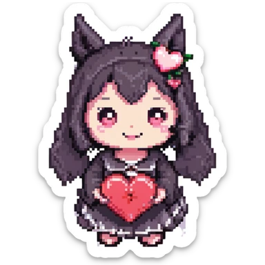 Kuromi holding a heart sticker