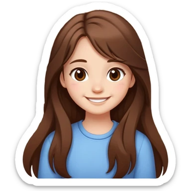 Girl with long brown hair cutely with 🥹cartoon style cottage core sticker