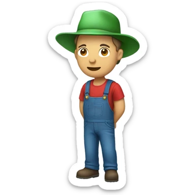 a farmer with green farmer hat, red t-shirt and blue overalls sticker