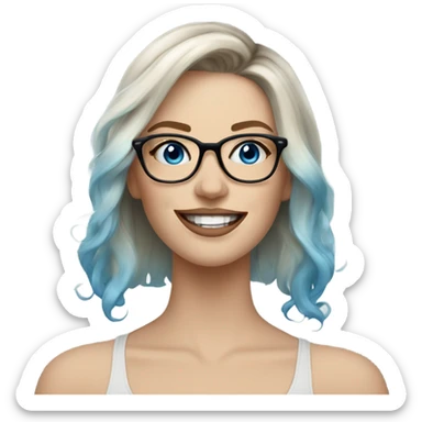 Balayage pale beautiful tattooed woman with glasses and blue eyes happy  sticker