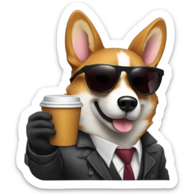 gangster corgy with a gun and sunglasses drinking coffee sticker