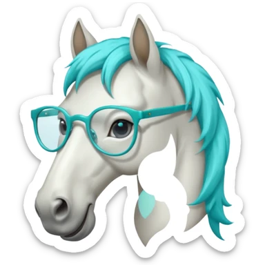white horse head with turquoise hair and glasses sticker