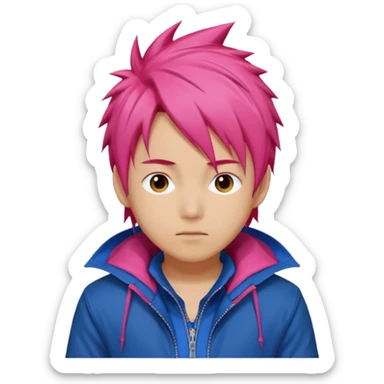 yuiji itadori jjk avec cheveux rose veste bleu capuche rouge sticker