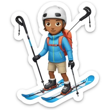 Snowboarder with shorts and ski poles sticker