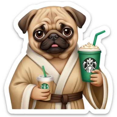 Pug wearing a Rob drinking Starbucks  sticker