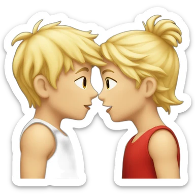 Blond Boy and Red girl kiss sticker