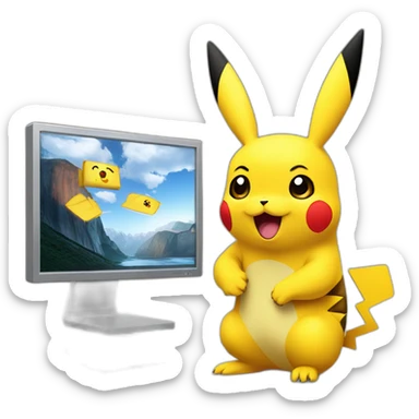 Pikachu, devant un ordinateur sticker
