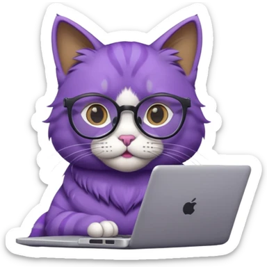 smart purple cat in glasses with laptop sticker