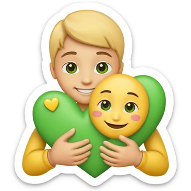 A hug emoji that holds green hearts in hands sticker