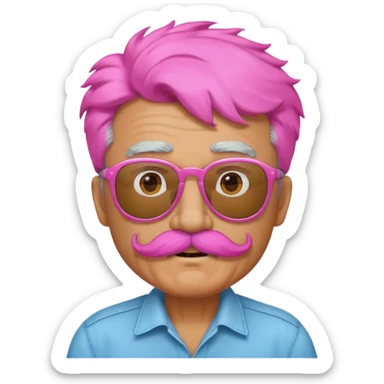 old guy with funny hair and shades and pink mustache sticker