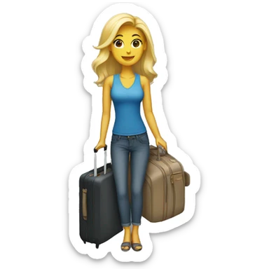 blonde woman with luggage sticker