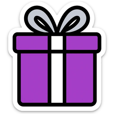 Add color to the gift icon using a purple box with a silver ribbon, keeping the icon style simple and modern. sticker