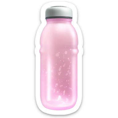 Pastel Pink Water Bottle "A pastel pink water bottle with glowing liquid inside, sparkling accents on the lid, and a faint shimmering light trailing from its base." sticker