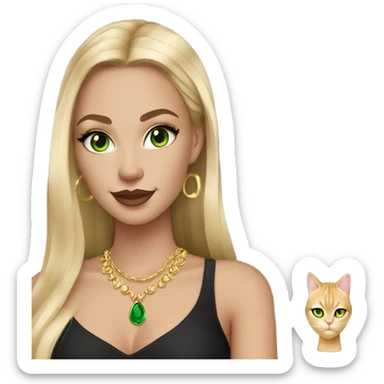 gorgeous long blonde girl cat eye green eyes gold jewlery light skin black shirt sticker