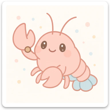 plump crayfish with a pellet in its claw, cute style, adorable and charming sticker