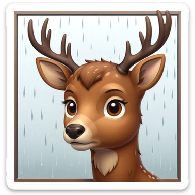 The deer looks sadly out the window in the rain. sticker