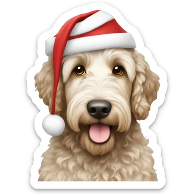 Labradoodle with a white christmas hat sticker