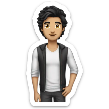 a tall guy with jet black hair grren eyes a tan skin sticker