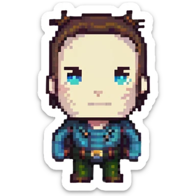 Pixel art of a guy with a giant forehead, male character sticker