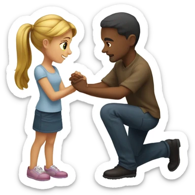 the guy kneels in front of the girl and the girl points her finger down sticker