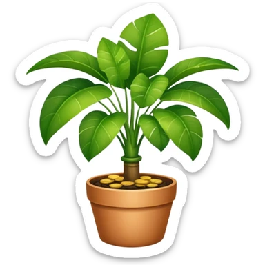 potted house plant with coins sticker