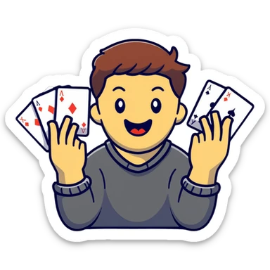 Canasta card game player with excited expression and cards sticker