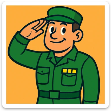 cartoon soldier in green uniform saluting sticker