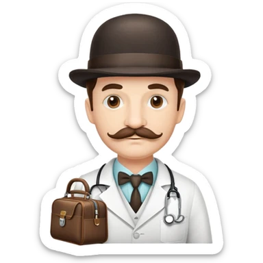 Dr. Watson with mustache, bowler hat and medical bag sticker