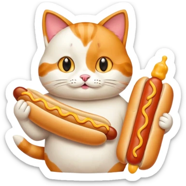 A cartoon cat holding and eating a hot dog sticker