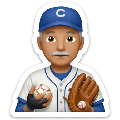 Older Baseball Coach with sports whistle and a baseball glove sticker