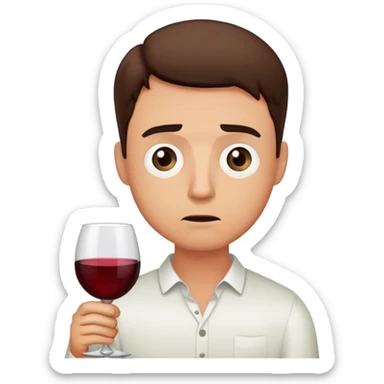 A nervous man holding a wine glass, looking worried and anxious sticker