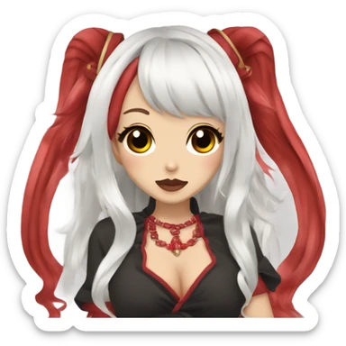 hime gyaru oni girl, red skin, black hair sticker