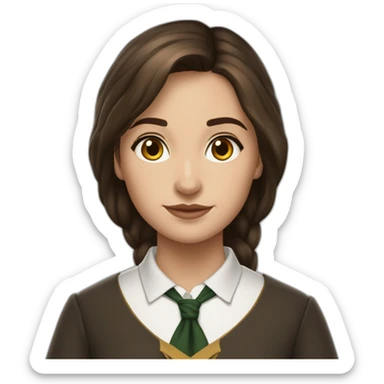Fille brune aux yeux marron blanche de peau et cheveux détaché avec une tenue de la maison serpentard dans Harry potter sticker